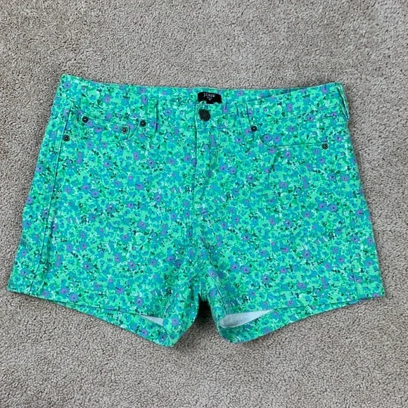 J. Crew green and purple floral denim shorts sz 12 - Picture 1 of 7